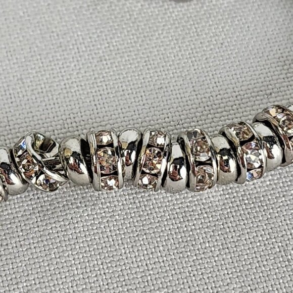 Silver Beaded Rhinestone Metallic Adjustable Bracelet - Picture 3 of 4